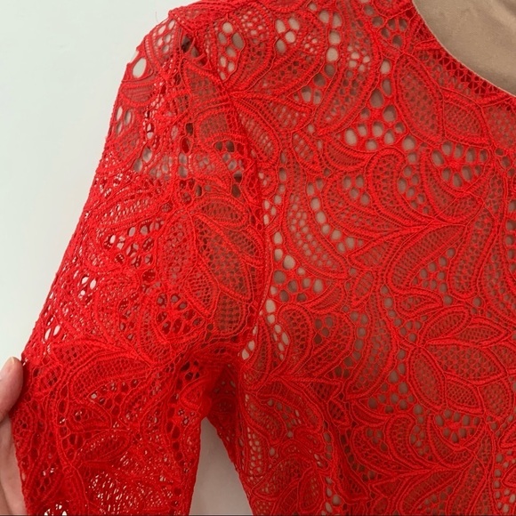 Bardot Rini Lace Long Sleeve Open Back BodyCon Fire Engine Red Dress Size 8 - Picture 5 of 9